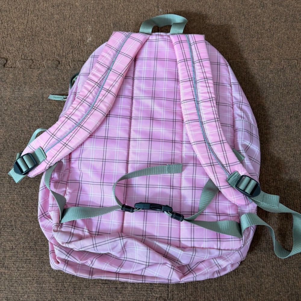 LL Bean Backpack Pink Plaid School Travel Bag Reflective Strip Organizer Pocket - Picture 8 of 8